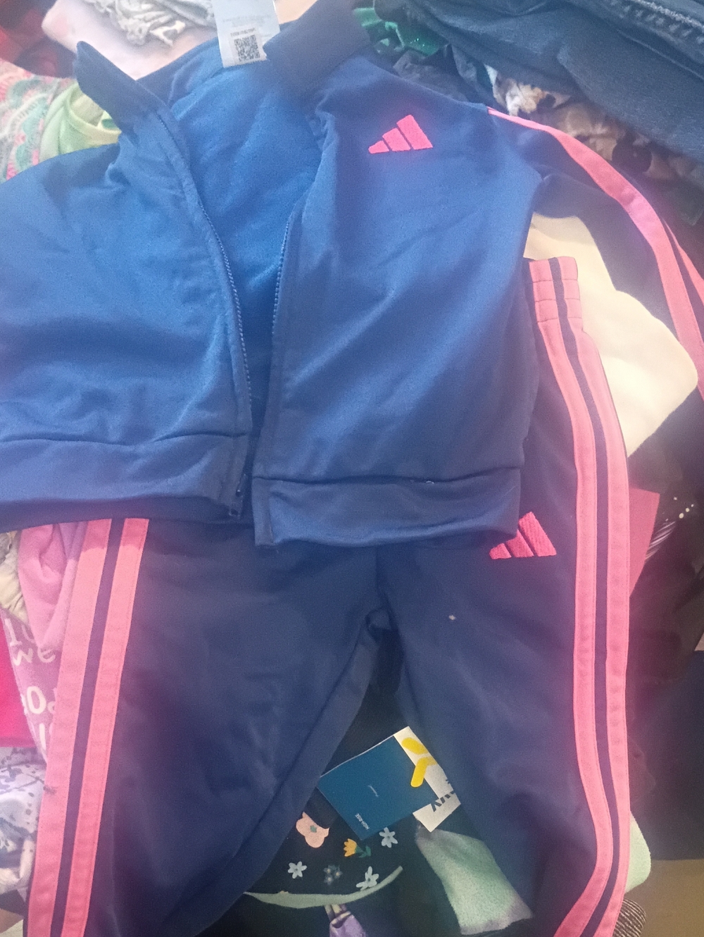 adidas Navy Joggers with Pink Stripes and Logo
